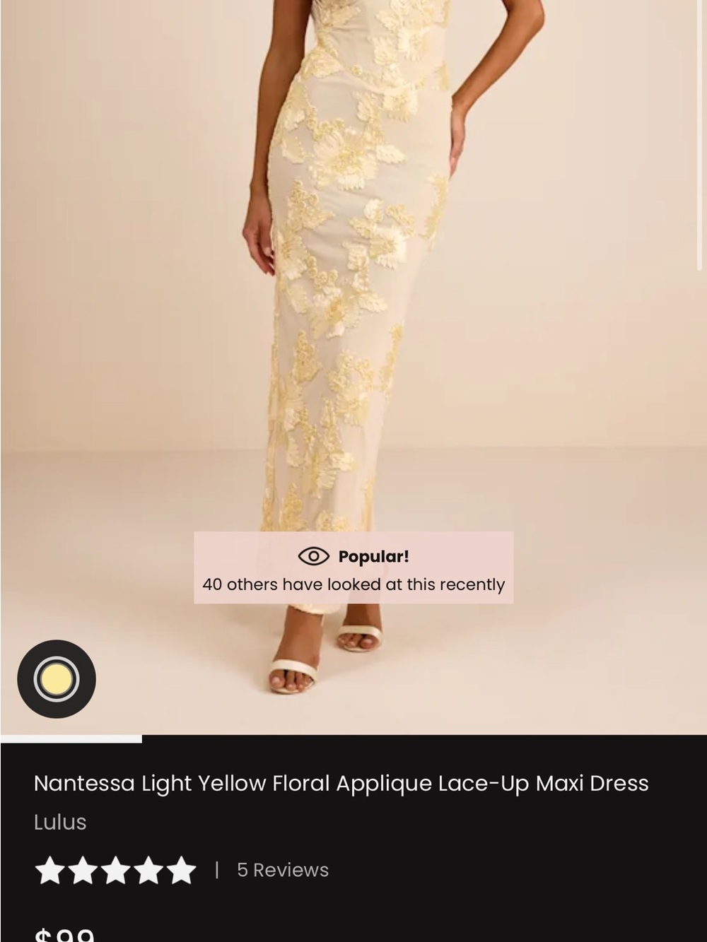 Lulu's Light Yellow Floral Applique Lace-Up Maxi Dress
